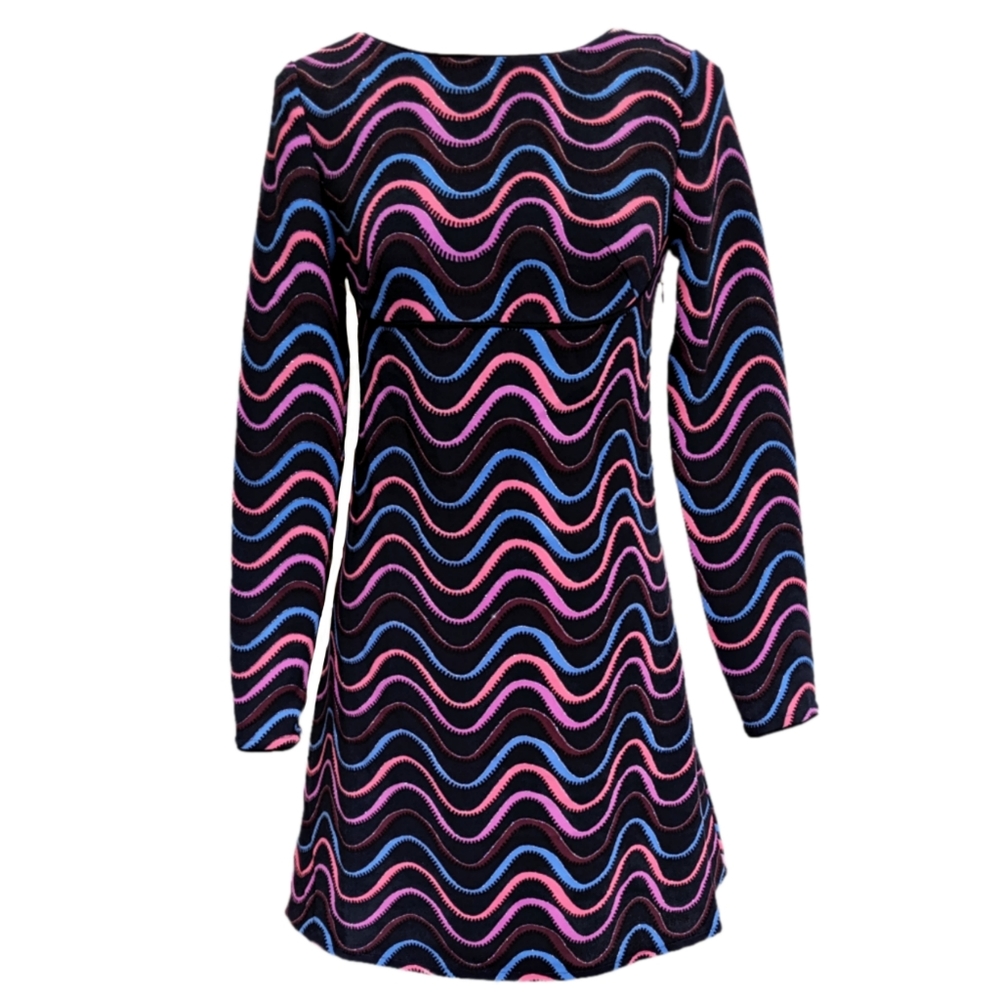 & Other Stories Navy Mod Dress Multi Colored Waves